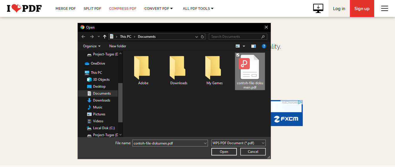 Pilih file PDF yang akan di compress
