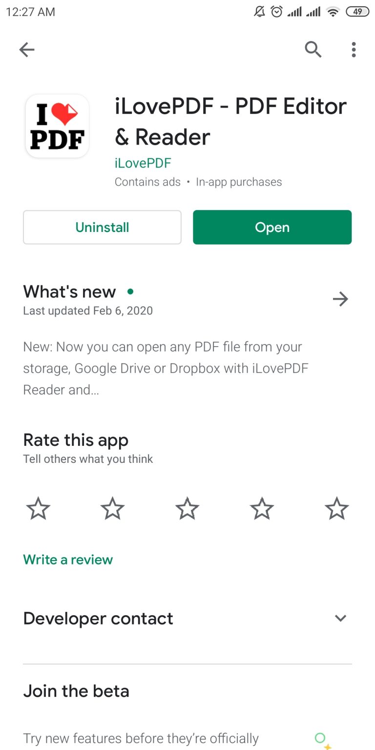 Download aplikasi di Google Play Store yang bernama “iLovePDF” atau bisa klik link ( https://play.google.com/store/apps/details?id=com.ilovepdf.www )